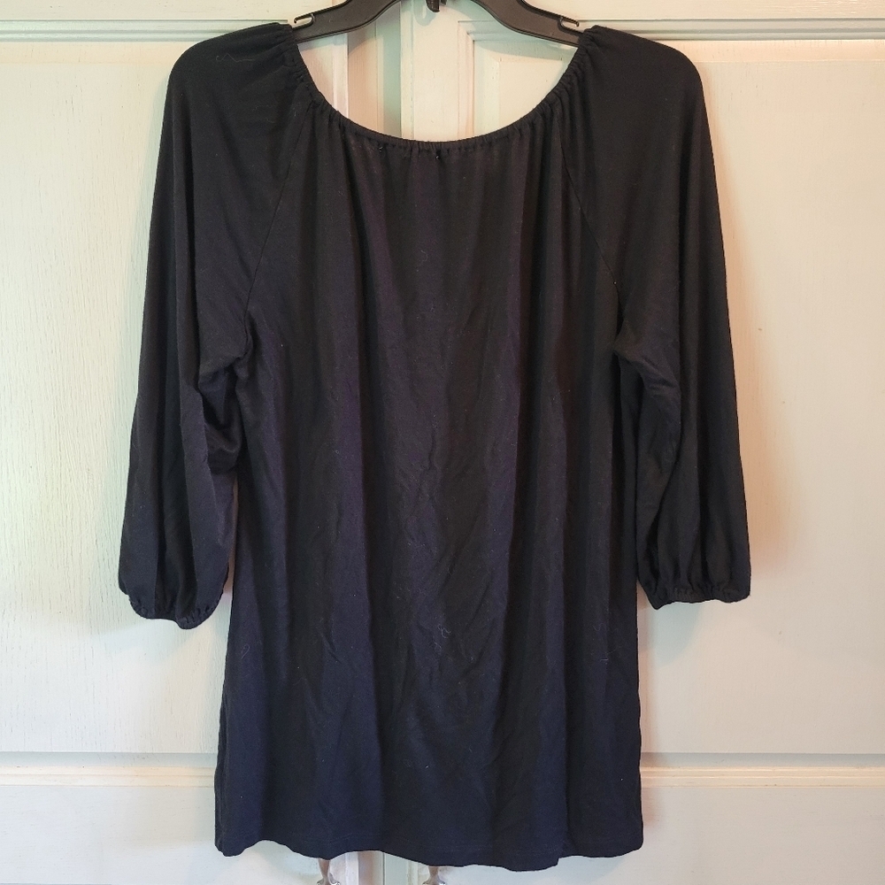 Y2K B.L.E.U. Black Off White Embellished 3/4 Sleeve Blouse Top - Picture 4 of 6
